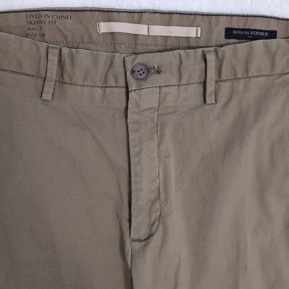 NEW Banana Republic Tapered Stretch Lived In Chinos 35x30 Green/Brown Logo